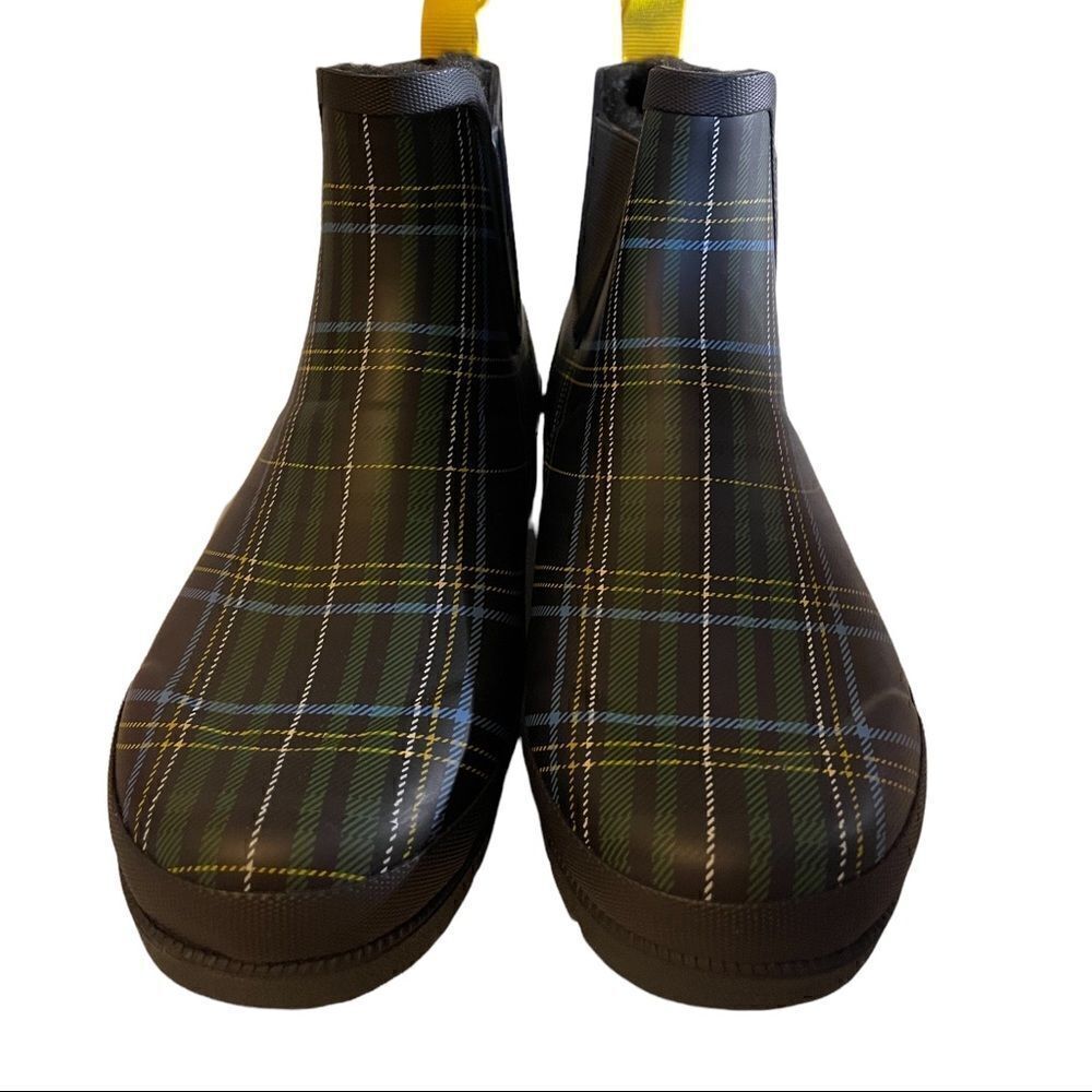NWT Tretorn Lina 2 Faux Shearling Lined Rain Boot Green Plaid